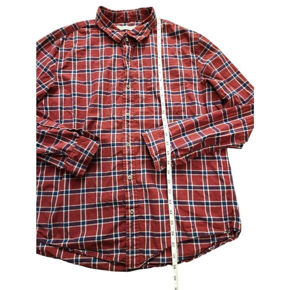 Outerknown Button up Plaid Pocket shirt Men's XL Cotton Longsleeve Collared red - Picture 5 of 9